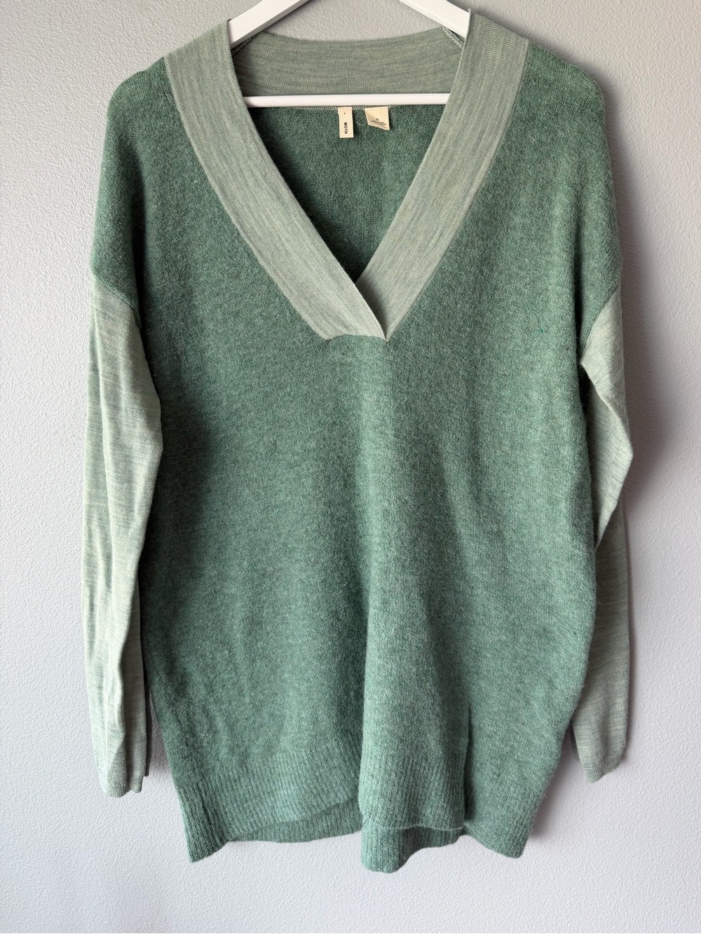 Moth Anthropologie green wool alpaca blend v-neck long sweater Women’s sz XL